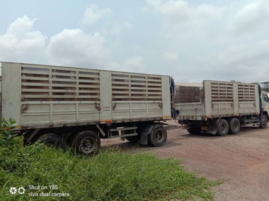ขาย HINO 344 พ่วงแม่ลูก กระบะเหล็กสามมิตร ไม่ดั๊ม รถปี 56 รถมี 2 พ่วง