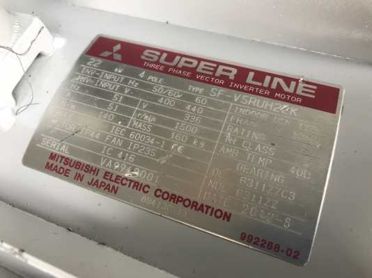 ขายมอเตอร์ไฟฟ้า Mitsubishi 22KW.(30HP.) 380V 1450rpm. made in Japan สภาพสวยใหม่เก่าเก็บ ไม่เคยใช้งาน ราคา 12,000 บาท