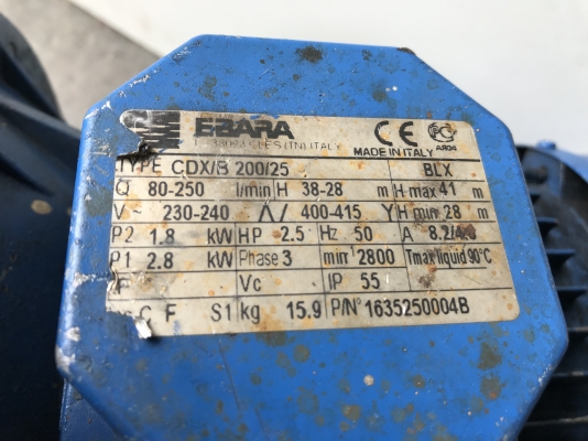 ขายปั๊มน้ำหอยโข่งหัวสแตนเลส Ebara 2.5HP. 380V made in Italy สภาพสวย หมุนนิ่ม พร้อมใช้งาน