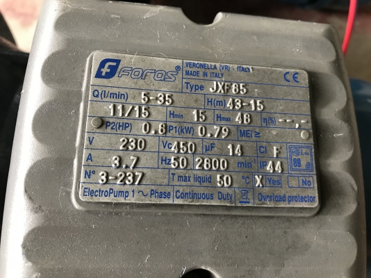 ขายปั๊มน้ำหัวปั๊มสแตนเลสแรงดันสูง Foras 1HP. 220V ไฟบ้าน made in Italy มีระบบล่อน้ำในตัว สภาพสวย วิ่งนิ่มเดิมๆ พร้อมใช้งาน มี 2 ตัวครับ