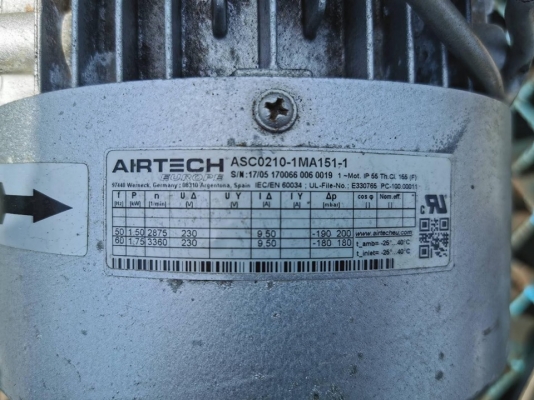 ริงโบลเวอร์เยอรมันดูดเป่าอากาศ AIRTECH GERMANY ขนาด 2 HP 2875 RPM 220V ใช้ไฟบ้าน 2 สาย ริงโบลเวอร์เยอรมันดูดเป่าอากาศ AIRTECH GERMANY ขนาด 2 HP 2875 RPM 220V ใช้ไฟบ้าน 2 สาย