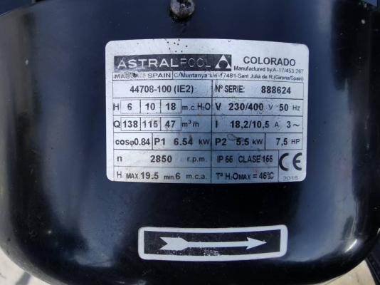 ปั้มสระว่ายน้ำงานยุโรป ASTRALPOOL Made in SPAIN ขนาด 7.5 HP 380V ท่อ 4” ปั้มสระว่ายน้ำงานยุโรป ASTRALPOOL Made in SPAIN ขนาด 7.5 HP 380V ท่อ 4”