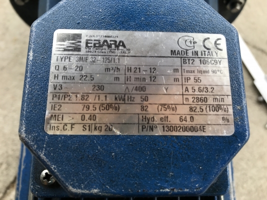 ขายปั้มน้ำหัวสแตนเลส Ebara 2HP. 380V made in Italy สภาพสวยเดิมๆ หมุนนิ่ม พร้อมใช้งาน