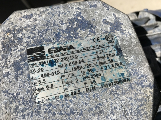 ( เหลือ 1ตัวครับ )ขายปั๊มน้ำหอยโข่งหัวปั๊มสแตนเลส Ebara 7.5HP. 380V made in Italy ขนาดเข้า 2นิ้ว ออก 1.5นิ้ว รุ่นแรงดันสูงส่งไกล สภาพเดิมๆ หมุนนิ่ม พร้อมใช้งาน มี 2ตัวครับ