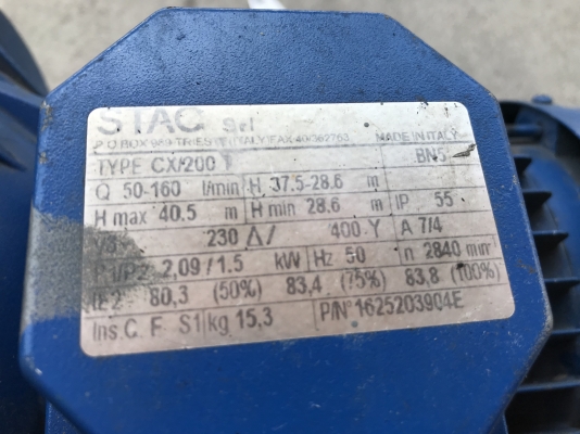 ขายปั๊มน้ำหอยโข่งหัวปั๊มสแตนเลส Stac 2HP. 380V made in Italy สภาพสวยมาก หมุนนิ่ม พร้อมใช้งาน ขายปั๊มน้ำหอยโข่งหัวปั๊มสแตนเลส Stac 2HP. 380V made in Italy สภาพสวยมาก หมุนนิ่ม พร้อมใช้งาน