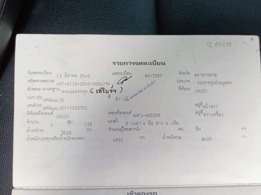 6 ลัอ NPR 120 แรงปี 40 ฝาขาว ยาว 4.30 เมตร ขาย 320,000