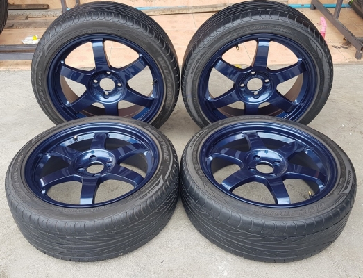 ล้อมือ2 TE37 ขอบ17สีบลู 4รู100 ยาง205/45/17ปี18  4 ล้อ