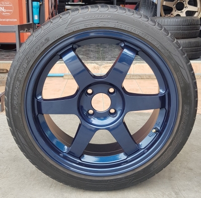 ล้อมือ2 TE37 ขอบ17สีบลู 4รู100 ยาง205/45/17ปี18  4 ล้อ