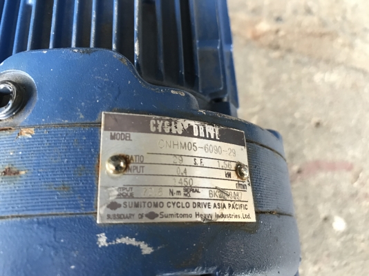 ขายมอเตอร์เกียร์ Cycrodrive Sumitomo 0.5HP. 380V อัตราทด 1:29 made in Japan เพลาออกประมาณ 50 รอบต่อนาที สภาพสวยเดิมๆ หมุนนิ่ม พร้อมใช้งาน
