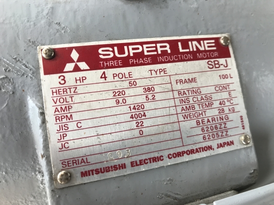 ขายมอเตอร์ไฟฟ้า Mitsubishi 3HP. 380V 1450rpm. สภาพสวย หมุนนิ่มเดิมๆ พร้อมใช้งาน มี 3ตัว ราคาตัวละ 2,800 บาท ขายมอเตอร์ไฟฟ้า Mitsubishi 3HP. 380V 1450rpm. สภาพสวย หมุนนิ่มเดิมๆ พร้อมใช้งาน มี 3ตัว ราคาตัวละ 2,800 บาท