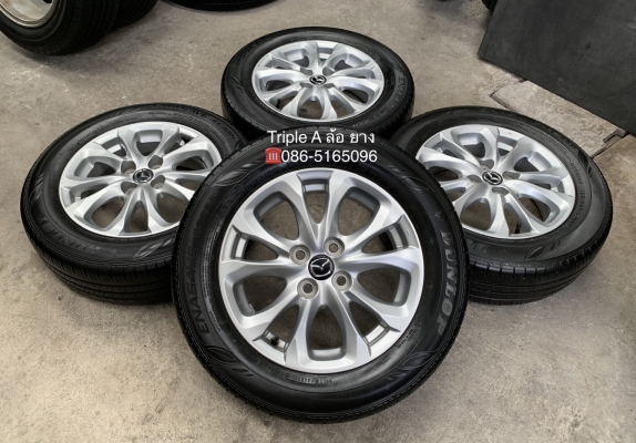 ล้อแม็ก Mazda 2 ขอบ 15 สีบอร์น พร้อมยาง 185-65-15 Dunlop ปี 16 สภาพดี