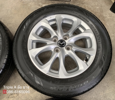 ล้อแม็ก Mazda 2 ขอบ 15 สีบอร์น พร้อมยาง 185-65-15 Dunlop ปี 16 สภาพดี