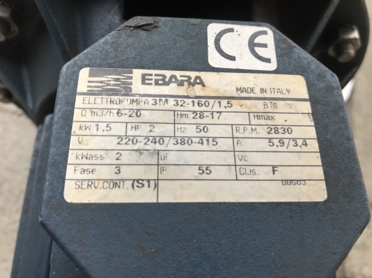 ขายปั๊มน้ำหอยโข่งหัวสแตนเลส Ebara 2HP. 380V made in Italy ขนาดเข้า 2นิ้ว ออก 1.5นิ้ว สภาพสวย หมุนนิ่ม พร้อมใช้งาน ราคา 6,800 บาท