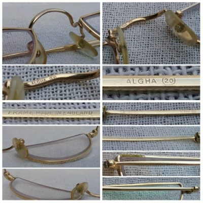 แว่นตาพระจันทร์ครึ่งดวง  'อัลก้า ผู้ยิ่งใหญ่'  ทศวรรษที่ '50s  ล้ำค่า - หายาก !  ทองโกลด์ฟิลด์อังกฤษ 12 K  สัดส่วนทองคำบริสุทธิ์  50\%  เลนส์สายตายาวมัลติโค้ท +200  Vintage ALGHA handmade in England  ข