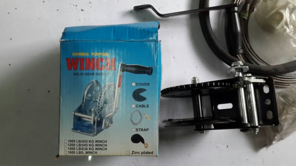 กว้านสลิงมือหมุนสแตนเลส Winch stainless steel 545กก. พร้อมรอกตาเดียวสแตนเลส เกลียวเร่งสแตนเลส
