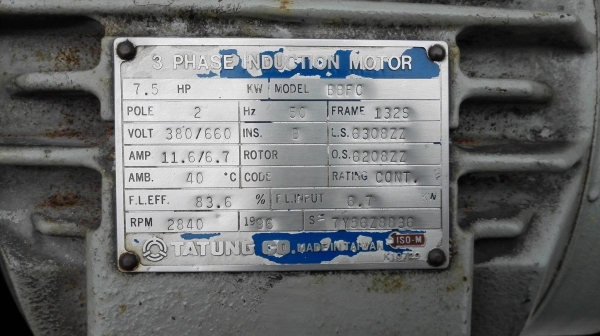 โบลเวอร์ดูดเป่าอากาศ ขนาด 7.5 HP 2840 RPM 380V ท่อเข้าออก 10&rdquo;- 8&rdquo; โครงสร้างหนาแข็งแรงทนท