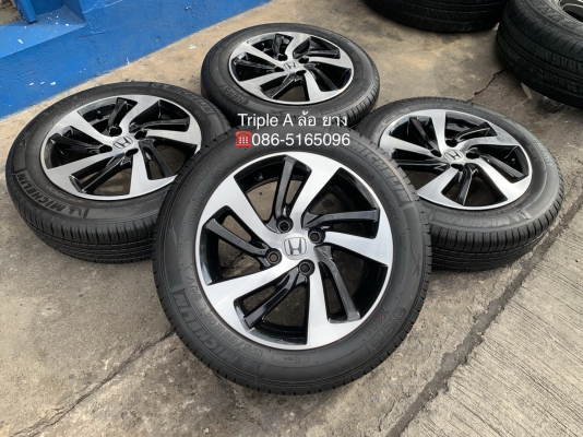 ล้อแม็ก Honda Jazz GK ขอบ 15 สีดำปัดหน้าเงา พร้อมยางน้องๆป้ายแดง 175-65-15 Michelin ปี 18
