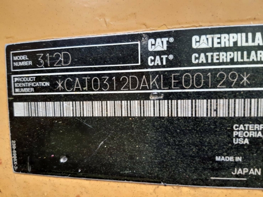 ขายCAT312D2 เอกสารชุดจดทะเบียนไมล์9600ชม.ราคา 1,150,000