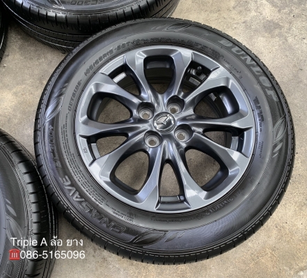 ล้อแม็ก Mazda 2 ขอบ 15 สีดำ มิดไนท์ พร้อมยาง 185-65-15 Dunlop ปลายปี 18 สภาพน้องๆป้ายแดง