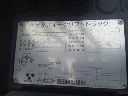 TOYOTA รุ่น02-8FGL20 ขนาด 2 ตัน เครื่องยนต์เบนซิน