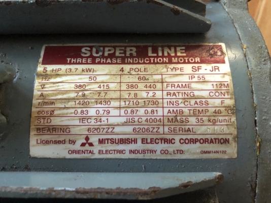ขายมอเตอร์ไฟฟ้า MITSUBISHI. 5HP(3.7 kw)