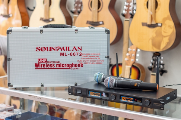 ไมค์ลอยคู่ ยี่ห้อ Sound Milan รุ่น ML-6672 ระบบ UHF ของใหม่ อย่างดี พร้อมกล่องเหล็ก คุณภาพเยี่ยม ราค