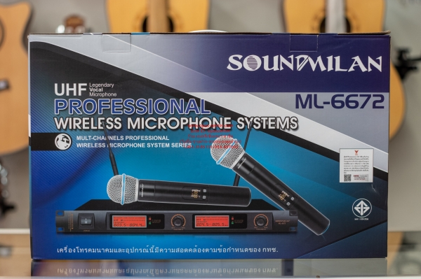 ไมค์ลอยคู่ ยี่ห้อ Sound Milan รุ่น ML-6672 ระบบ UHF ของใหม่ อย่างดี พร้อมกล่องเหล็ก คุณภาพเยี่ยม ราค
