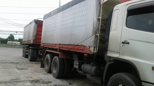 ขายรถบรรทุก 22 ล้อพ่วงแม่ลูกดัมพ์ HINO MEGA 380 แรงม้าปี 2556 ลูกพ่วงสามมิตร 3 เพลา ราคา 2150000