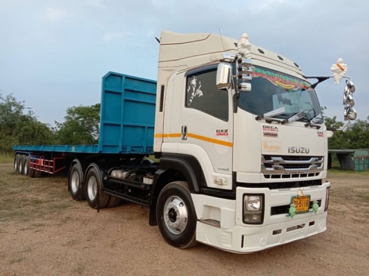 ISUZU deca 360 แรง ปี 56 หัวลากพร้อมหางพื้นเรียบสามเพลา ทะเบียนพร้อม