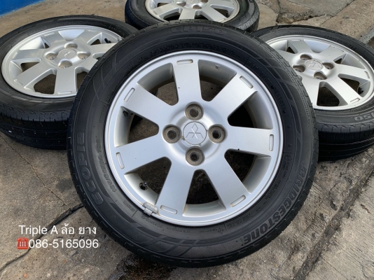 ล้อแม็ก 4รู100 Mitsu Mirage ขอบ 14 แถมยาง 165-65-14 Bridgestone ปี 15