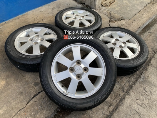 ล้อแม็ก 4รู100 Mitsu Mirage ขอบ 14 แถมยาง 165-65-14 Bridgestone ปี 15