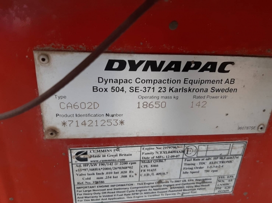 ขาย 1,850,000 รถบดสั่นสะเทือน 20 ตัน DYNAPAC CA 602D สภาพเก่านอก ล้อเหล็กเรียบหนา 2 เพลา หัวเก๋ง ยางดี เครื่องดี ปั้มสั่นแรง เล่มทะเบียน รถสวยพร้อมใช้เอกสารเล่มพร้อมโอน รถอยู่ กทม. 064-191-1112