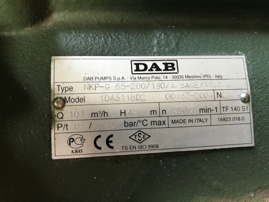 ขายชุดปั๊มน้ำหอยโข่ง DAB pumps made in Italy ขนาดมอเตอร์ 25HP. 380V 2900rpm. ขนาดเข้า 3นิ้ว ออก 2.5นิ้ว ใบพัดเหล็กหล่อ รุ่นแรงดันสูงส่งไกล ได้น้ำดี ของใหม่วางลัง ไม่เคยใช้งาน ขายชุดปั๊มน้ำหอยโข่ง DAB pumps made in Italy ขนาดมอเตอร์ 25HP. 380V 2900rpm. ขนาดเข้า 3นิ้ว ออก 2.5นิ้ว ใบพัดเหล็กหล่อ รุ่นแรงดันสูงส่งไกล ได้น้ำดี ของใหม่วางลัง ไม่เคยใช้งาน