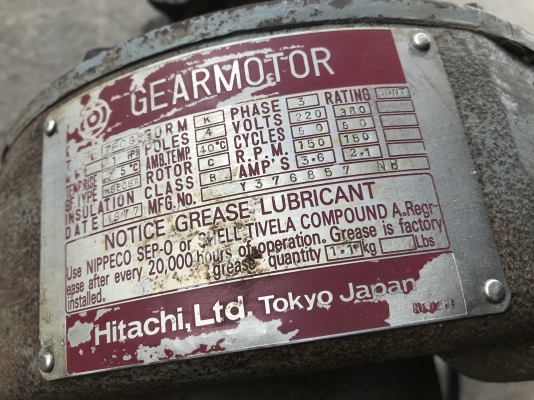 ขายมอเตอร์เกียร์ Hitachi 1HP. 380V made in Japan อัตราทด 1:10 เพลาออกประมาณ 145รอบต่อนาที สภาพสวยเดิมๆ หมุนนิ่ม พร้อมใช้งาน