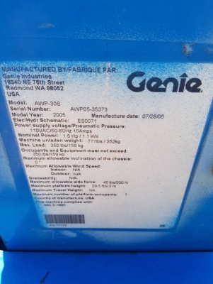 กระเช้าไฟฟ้า GENIE AWP-30S ยกสูง9เมตร ปี2005 เก่าญี่ปุ่น เดิมๆ100\%