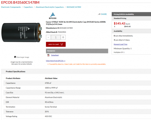 EPCOS Cap. 4700uf 450Vdc