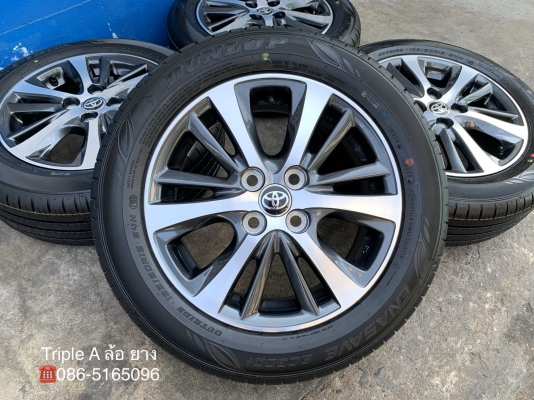 ล้อแม็กป้ายแดง Toyota Yaris Ativ ขอบ 15 สีเทาหน้าเงา พร้อมยางใหม่ป้ายแดง 185-60-15 Dunlop ปี 19 ใหม่ยกห้าง