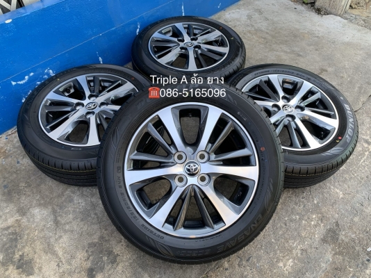 ล้อแม็กป้ายแดง Toyota Yaris Ativ ขอบ 15 สีเทาหน้าเงา พร้อมยางใหม่ป้ายแดง 185-60-15 Dunlop ปี 19 ใหม่ยกห้าง