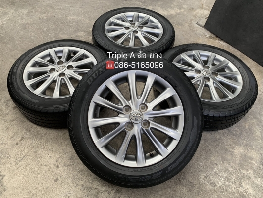 ล้อแม็ก Toyota Vios รุ่น 12 ก้าน ขอบ 15 สีรมดำ พร้อมยาง 185-60-15 Dunlop ปี 16 สภาพดี