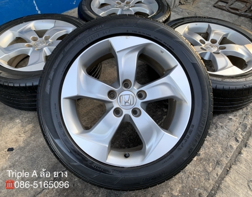 ล้อแม็ก Honda HRV ขอบ 17 สีบอร์นเงิน พร้อมยาง 215-55-17 Dunlop ปลายปี 15
