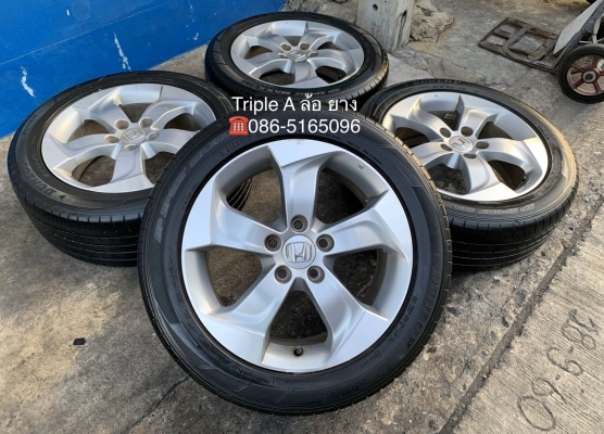 ล้อแม็ก Honda HRV ขอบ 17 สีบอร์นเงิน พร้อมยาง 215-55-17 Dunlop ปลายปี 15