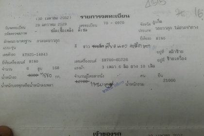 ขายเล่มทะเบียนรถบรรทุก10ล้อฮีโน่KT925