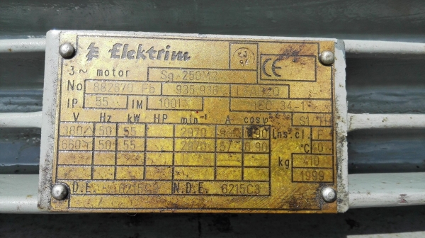 มอเตอร์ไฟฟ้ากำลังยุโรปของใหม่ Elektrim POLAND ขนาด 75 HP 2 P 2970 RPM 380V ของใหม่ 100\% ไม่เคยใช้งาน