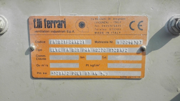 โบลเวอร์ดูดเป่าอากาศแรงดันสูงของอิตาลี่ S.P.A. ITALY ขนาด 7.5 HP 2 POLE 380V ใบพัด 36&rdquo; ท่อเข้าออก 4&rdquo;- 2&rdquo;