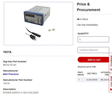 BK Precision 1621A Digital Display DC Power Supply, 18V/5A, 230VAC Line Input BK Precision 1621A Digital Display DC Power Supply, 18V/5A, 230VAC Line Input