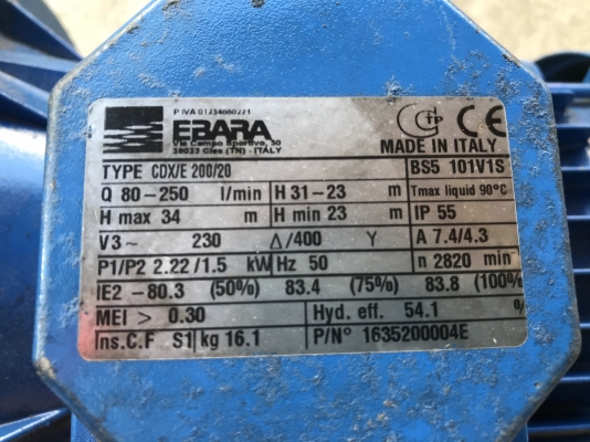 ขายปั๊มน้ำหัวปั๊มสแตนเลสแรงดันสูง Ebara 2HP. 380V made in Italy **ของใหม่ไม่เคยใช้งาน**