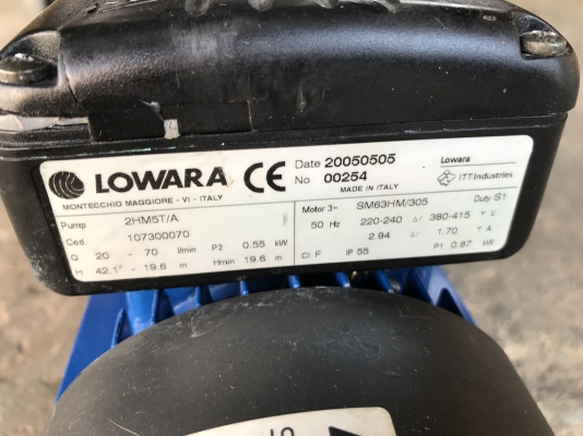 ขายปั้มน้ำแรงดันสูง 4ใบพัด Lowara 0.55Kw.(3/4HP.) 380V made in Italy สภาพสวยมาก หมุนนิ่ม พร้อมใช้งาน