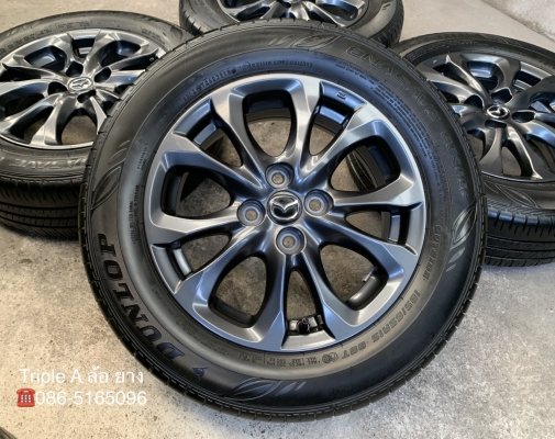 ล้อแม็ก Mazda 2 ขอบ 15 สีดำ มิดไนท์ พร้อมยาง 185-65-15 Dunlop ปี 18 แม็กสวย ดอกยางหนาปึก