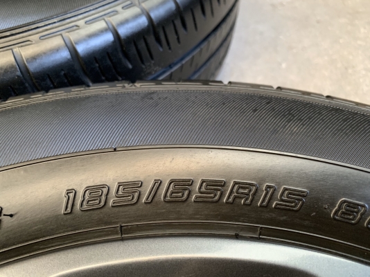 ล้อแม็ก Mazda 2 ขอบ 15 สีดำ มิดไนท์ พร้อมยาง 185-65-15 Dunlop ปี 18 แม็กสวย ดอกยางหนาปึก