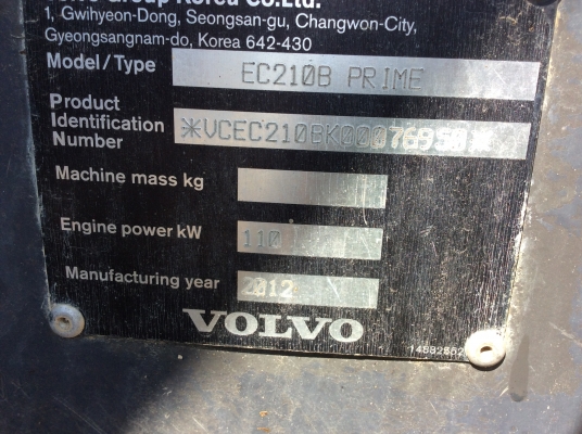 ขายรถแบคโฮ VOLVO EC210B ไฟฟ้าครบระบบสมบูรณ์ 14xxxชม.ปี2012